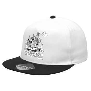 Mickey steamboat, Καπέλο Ενηλίκων Flat Snapback Λευκό/Μαύρο, (100% ΒΑΜΒΑΚΕΡΟ Twill, ΕΝΗΛΙΚΩΝ, UNISEX, ONE SIZE)