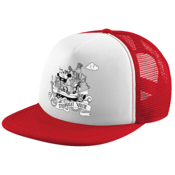 Mickey steamboat, Adult Soft Trucker Hat with Red/White Mesh (POLYESTER, ADULT, UNISEX, ONE SIZE)