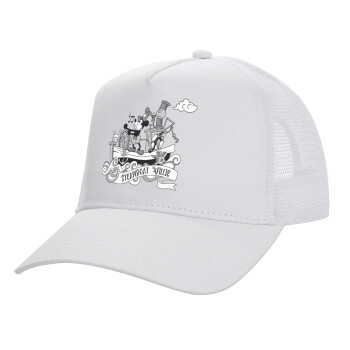 Mickey steamboat, Structured Trucker Adult Hat, with Mesh, WHITE (100% COTTON, ADULT, UNISEX, ONE SIZE)