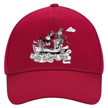 Mickey steamboat, Adult Ultimate Hat RED, (100% COTTON DRILL, ADULT, UNISEX, ONE SIZE)