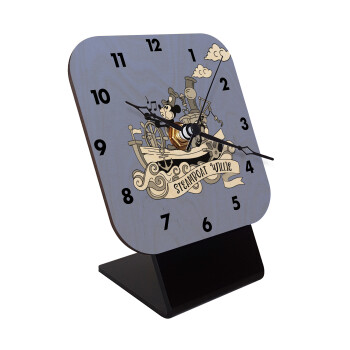 Mickey steamboat, Quartz Table clock in natural wood (10cm)