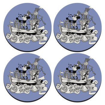 Mickey steamboat, ΣΕΤ 4 Σουβέρ ξύλινα στρογγυλά (9cm)