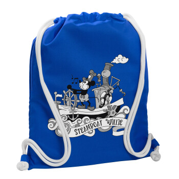 Mickey steamboat, Τσάντα πλάτης πουγκί GYMBAG Μπλε, με τσέπη (40x48cm) & χονδρά κορδόνια