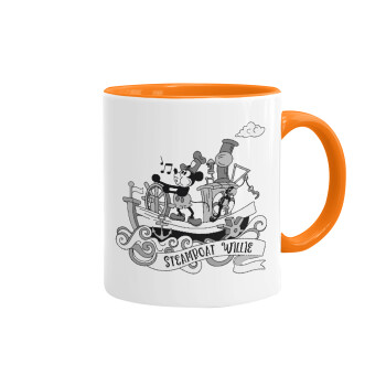 Mickey steamboat, Mug colored orange, ceramic, 330ml