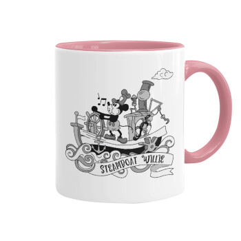 Mickey steamboat, Mug colored pink, ceramic, 330ml