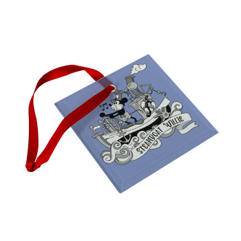 Mickey steamboat, Christmas ornament, glass square ornament 9x9cm