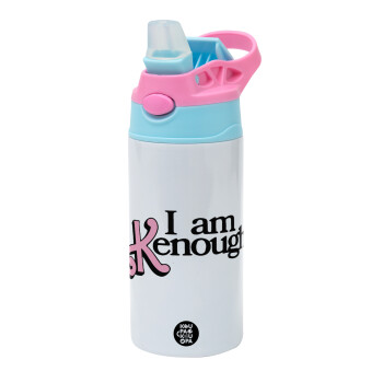 Barbie, i am Kenough, Children's hot water bottle, stainless steel, with safety straw, Pink/BlueCiel (360ml) BPA FREE