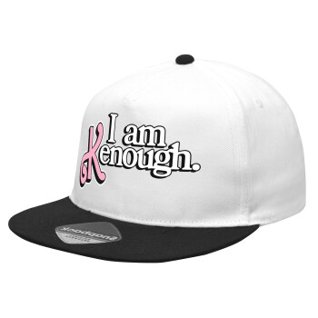 Barbie, i am Kenough, Καπέλο Ενηλίκων Flat Snapback Λευκό/Μαύρο, (100% ΒΑΜΒΑΚΕΡΟ Twill, ΕΝΗΛΙΚΩΝ, UNISEX, ONE SIZE)