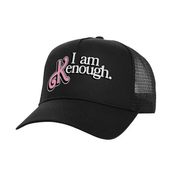 Barbie, i am Kenough, Structured Trucker Adult Hat, with Mesh, Black (100% COTTON, ADULT, UNISEX, ONE SIZE)