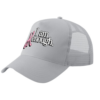 Barbie, i am Kenough, Adult Structured Trucker Hat, with Mesh, GRAY (100% COTTON, ADULT, UNISEX, ONE SIZE)