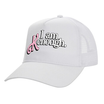 Barbie, i am Kenough, Structured Trucker Adult Hat, with Mesh, WHITE (100% COTTON, ADULT, UNISEX, ONE SIZE)