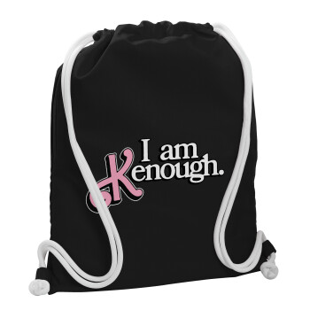 Barbie, i am Kenough, Backpack pouch GYMBAG Black, with pocket (40x48cm) & thick white cords