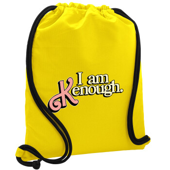 Barbie, i am Kenough, Τσάντα πλάτης πουγκί GYMBAG Κίτρινη, με τσέπη (40x48cm) & χονδρά κορδόνια