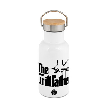 The Grill Father, Metallic thermos (Stainless steel) White with wooden lid (bamboo), double-walled, 350ml