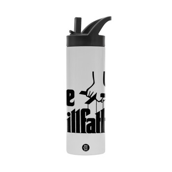 The Grill Father, Metallic thermos bottle with straw & handle, stainless steel (Stainless steel 304), double-walled, 600ml.