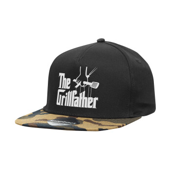 The Grill Father, Καπέλο Ενηλίκων Flat Snapback Μαύρο/Παραλλαγή, (100% ΒΑΜΒΑΚΕΡΟ TWILL, ΕΝΗΛΙΚΩΝ, UNISEX, ONE SIZE)