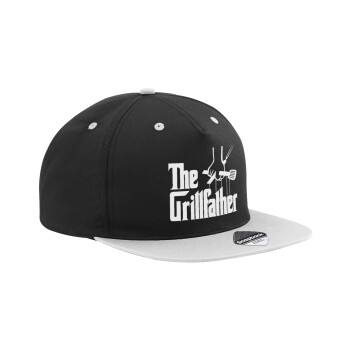 The Grill Father, Adult Flat Snapback Hat Black/Grey, (100% COTTON TWILL, ADULT, UNISEX, ONE SIZE)