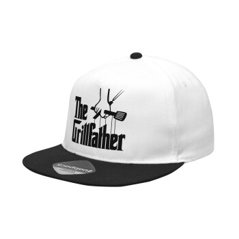 The Grill Father, Καπέλο Ενηλίκων Flat Snapback Λευκό/Μαύρο, (100% ΒΑΜΒΑΚΕΡΟ Twill, ΕΝΗΛΙΚΩΝ, UNISEX, ONE SIZE)