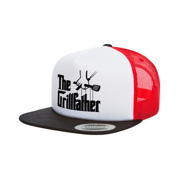 The Grill Father, Adult Foam Flat Snapback with Mesh Black-White-Red (POLYESTER, ADULT, UNISEX, ONE SIZE)