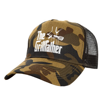 The Grill Father, Adult Structured Trucker Hat, with Mesh, (Camouflage) Army (100% COTTON, ADULT, UNISEX, ONE SIZE)