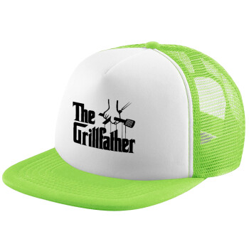 The Grill Father, Child's Soft Trucker Hat with Green/White Mesh (POLYESTER, CHILDREN'S, ONE SIZE)