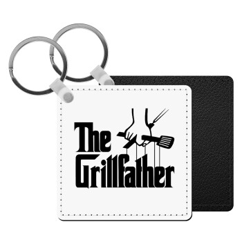 The Grill Father, Μπρελόκ Δερματίνη, τετράγωνο ΜΑΥΡΟ (5x5cm)