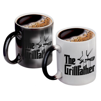 The Grill Father, Color changing magic Mug, ceramic, 330ml when adding hot liquid inside, the black colour desappears (1 pcs)