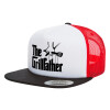 Adult Foam Flat Snapback with Mesh Black-White-Red (POLYESTER, ADULT, UNISEX, ONE SIZE)