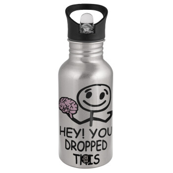 Hey! You dropped this, Water bottle Silver with straw, stainless steel 500ml