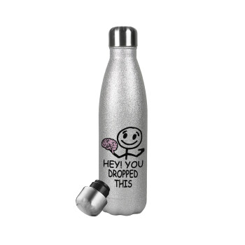 Hey! You dropped this, Metallic Glitter Silver Thermos Flask (Stainless steel), double-walled, 500ml