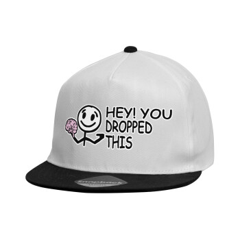 Hey! You dropped this, Child's Flat Snapback Hat, White (100% COTTON, CHILDREN'S, UNISEX, ONE SIZE)