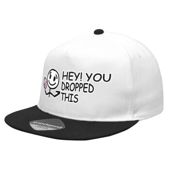 Hey! You dropped this, Καπέλο Ενηλίκων Flat Snapback Λευκό/Μαύρο, (POLYESTER, ΕΝΗΛΙΚΩΝ, UNISEX, ONE SIZE)