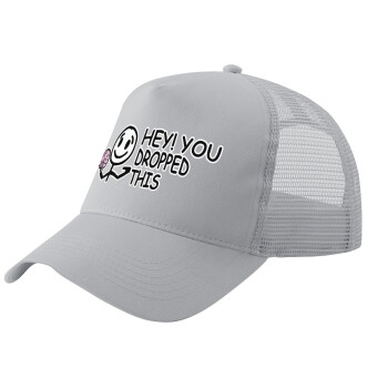 Hey! You dropped this, Adult Structured Trucker Hat, with Mesh, GRAY (100% COTTON, ADULT, UNISEX, ONE SIZE)