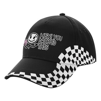 Hey! You dropped this, Adult Ultimate BLACK RACING Cap, (100% COTTON DRILL, ADULT, UNISEX, ONE SIZE)