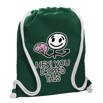 Hey! You dropped this, Backpack pouch GYMBAG BOTTLE GREEN, with pocket (40x48cm) & thick white cords