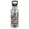 Water bottle Silver with straw, stainless steel 600ml