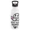 White water bottle with straw, stainless steel 600ml