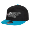 Child's Flat Snapback Hat, Black/Blue (100% COTTON, CHILD, UNISEX, ONE SIZE)