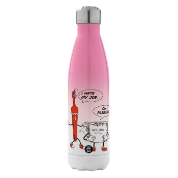 I hate my job, Metal mug thermos Pink/White (Stainless steel), double wall, 500ml