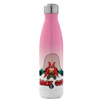 Yosemite Sam Back OFF, Metal mug thermos Pink/White (Stainless steel), double wall, 500ml