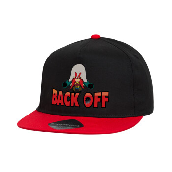 Yosemite Sam Back OFF, Children's Flat Snapback Hat, Black/Red (100% COTTON, CHILDREN'S, UNISEX, ONE SIZE)