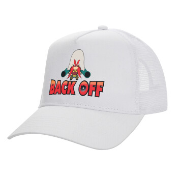 Yosemite Sam Back OFF, Structured Trucker Adult Hat, with Mesh, WHITE (100% COTTON, ADULT, UNISEX, ONE SIZE)