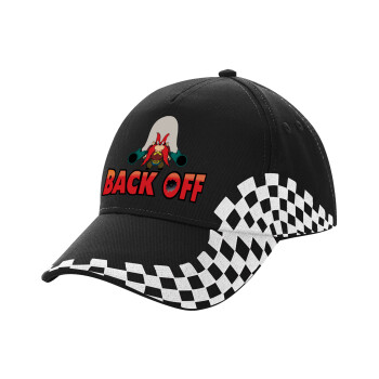 Yosemite Sam Back OFF, Adult Ultimate BLACK RACING Cap, (100% COTTON DRILL, ADULT, UNISEX, ONE SIZE)