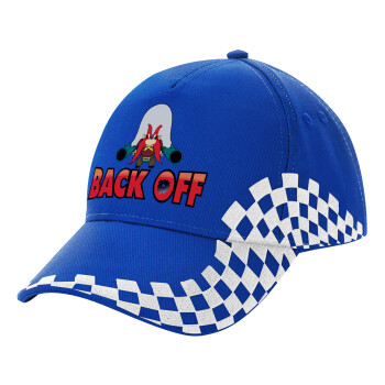 Yosemite Sam Back OFF, Adult Ultimate BLUE RACING Cap, (100% COTTON DRILL, ADULT, UNISEX, ONE SIZE)