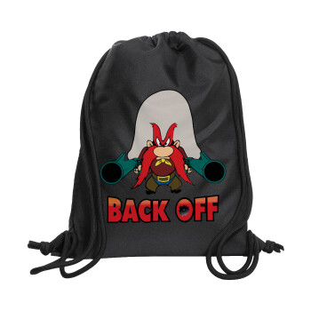 Yosemite Sam Back OFF, Τσάντα πλάτης πουγκί GYMBAG Μαύρη, με τσέπη (40x48cm) & χονδρά κορδόνια