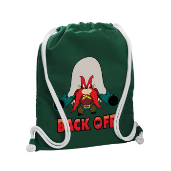 Yosemite Sam Back OFF, Backpack pouch GYMBAG BOTTLE GREEN, with pocket (40x48cm) & thick white cords