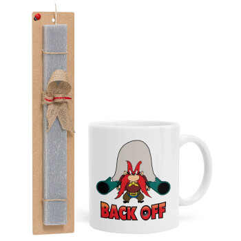 Yosemite Sam Back OFF, Easter Set, Ceramic Cup (330ml) & Easter aromatic flat candle (30cm) (GRAY)