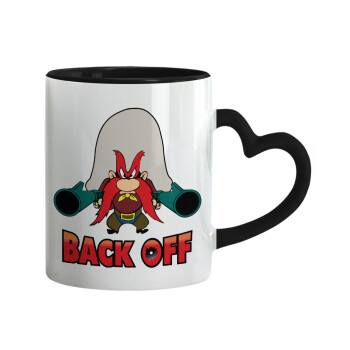 Yosemite Sam Back OFF, Κούπα καρδιά χερούλι μαύρη, κεραμική, 330ml