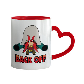 Yosemite Sam Back OFF, Κούπα καρδιά χερούλι κόκκινη, κεραμική, 330ml