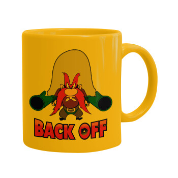 Yosemite Sam Back OFF, Ceramic coffee mug yellow, 330ml